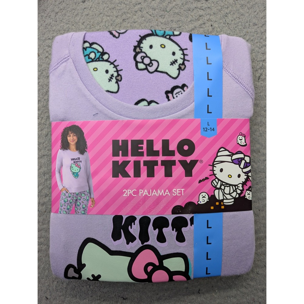 Hello Kitty Pajama Set Womens Large Purple Mummy Frankenstein 2PC NEW